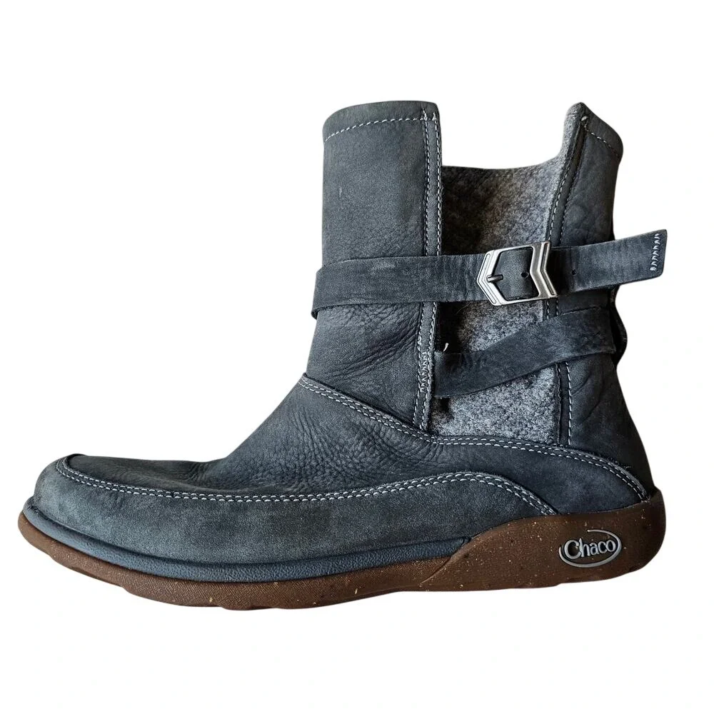 Chaco Hopi Grey Leather Felt Winter Comfy Boots Size 9
